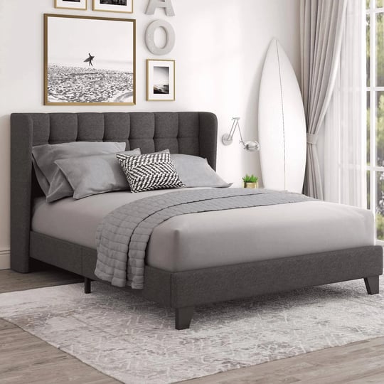 einfach-queen-platform-bed-frame-with-square-stitched-headboard-dark-grey-gray-1