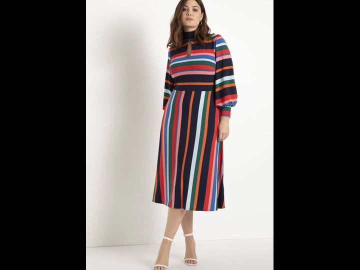 eloquii-womens-plus-size-a-line-dress-with-puff-sleeves-26-rainbow-stripe-1