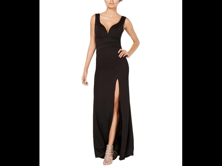 emerald-sundae-womens-plunge-side-slit-evening-dress-black-xxs-1