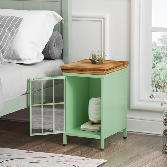 end-table-tempered-glass-door-bedside-table-with-storage-cabinet-green-1