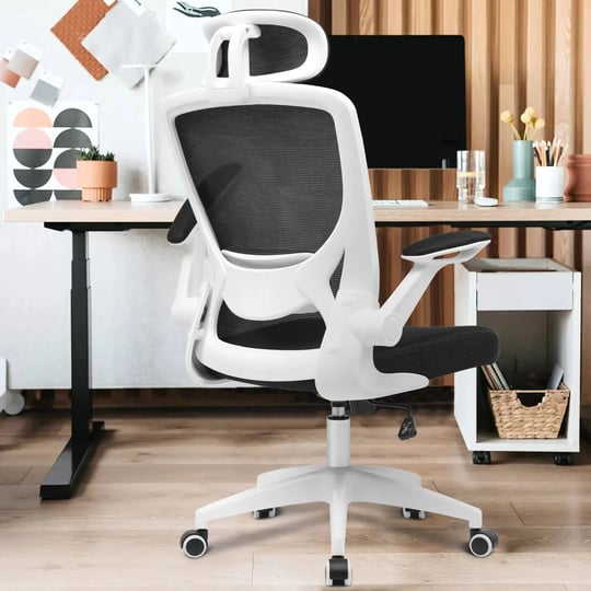 ergonomic-office-chair-coolhut-breathable-mesh-desk-chair-with-headrest-and-flip-up-arms-white-1