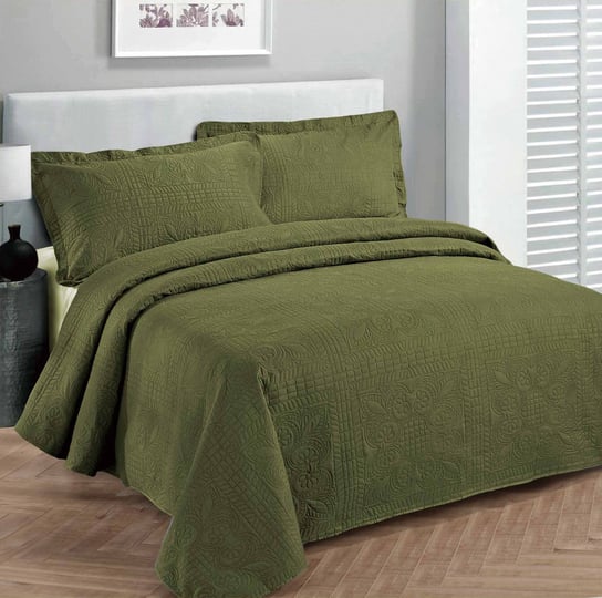 fancy-collection-3pc-luxury-bedspread-coverlet-embossed-bed-cover-solid-olive-green-new-over-size-ki-1