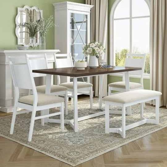 farmhouse-6-piece-59-inch-wood-dining-table-set-with-4-upholstered-chairs-and-bench-white-size-59-x--1