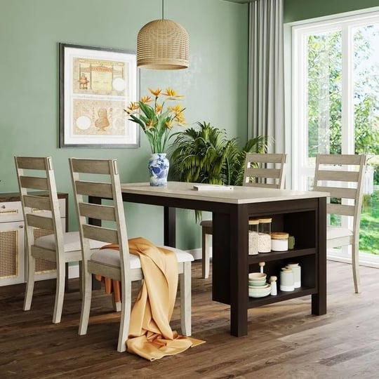 farmhouse-wood-5-piece-dining-table-set-with-2-tier-storage-shelveskitchen-set-for-4-with-padded-din-1