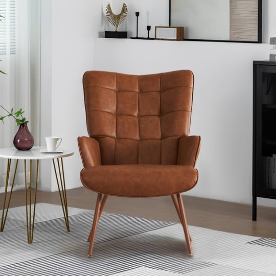 faux-leather-accent-chair-upholstered-high-backrest-arm-chair-with-solid-metal-legs-sofa-chair-for-b-1