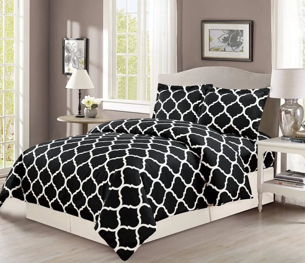 fine-printed-quatrefoil-trellis-lattice-duvet-cover-set-3pc-luxury-soft-queen-black-1