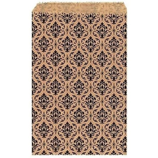flanicausa-100-pcs-4-x-6-damask-paper-gift-bags-shopping-sales-tote-bags-brown-with-black-damask-des-1