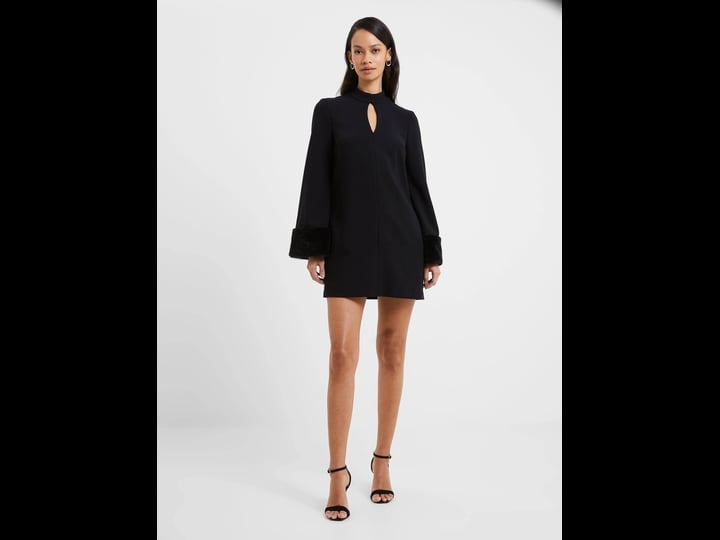 french-connection-womens-whisper-ruth-faux-fur-cuff-shift-dress-black-1