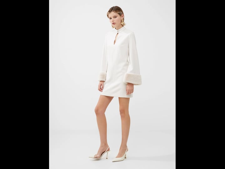 french-connection-womens-whisper-ruth-faux-fur-cuff-shift-dress-classic-cream-size-xs-1