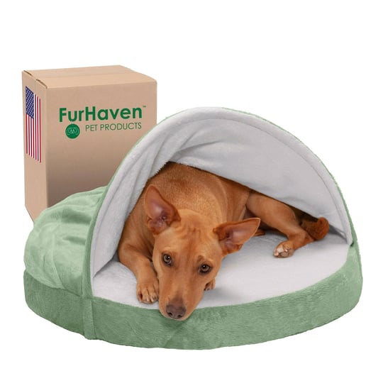 furhaven-snuggery-burrow-microvelvet-memory-foam-dog-bed-sage-26-in-1