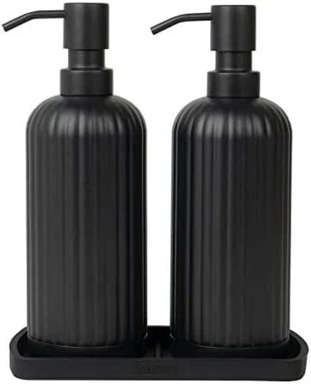 gaussra-18-oz-vertical-stripe-soap-dispenser-with-coaster-matte-black-refillable-liquid-hand-soap-di-1