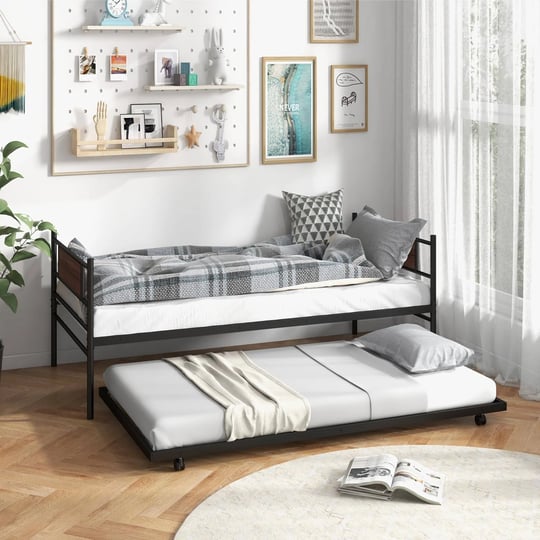 giantex-metal-daybed-with-trundle-twin-size-day-bed-with-wood-grain-headboard-metal-slat-support-1