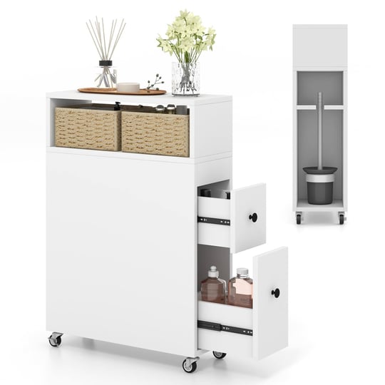 giantex-small-bathroom-storage-cabinet-slim-bathroom-organizer-with-wheels-2-drawers-2-baskets-1