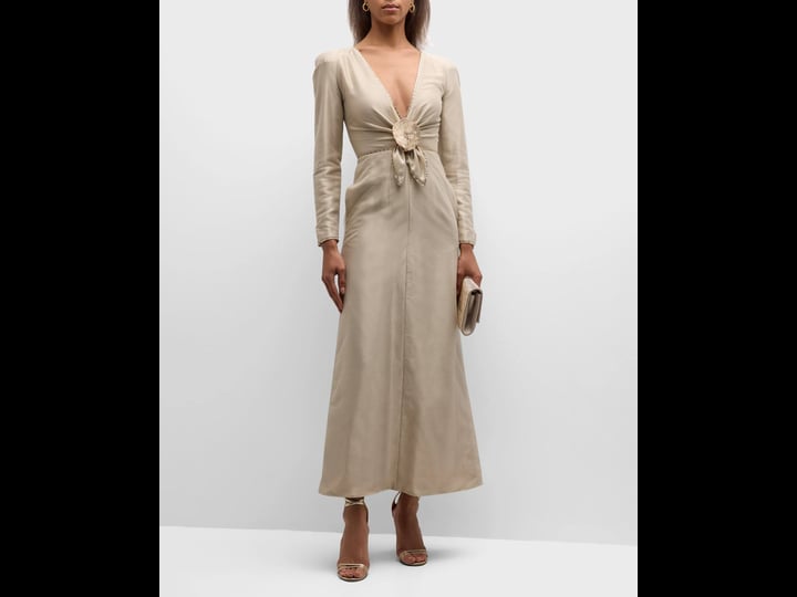 giorgio-armani-beaded-a-line-dress-with-knotted-flower-detail-gold-womens-6-cocktail-party-wedding-g-1