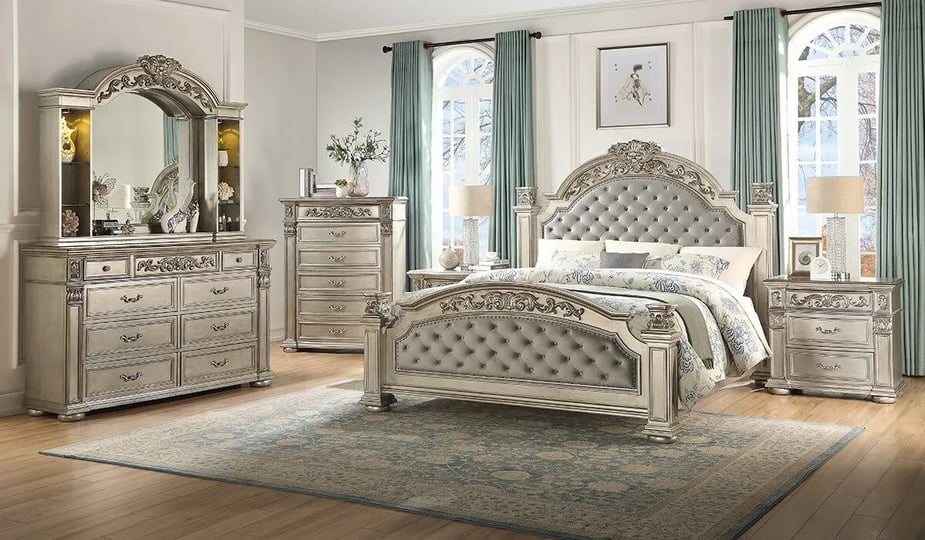 gold-finish-queen-poster-bed-traditional-cosmos-furniture-platinum-1