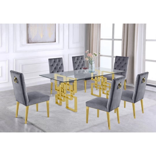 gold-tempered-glass-7-piece-dining-set-ring-chairs-in-dark-gray-velvet-1
