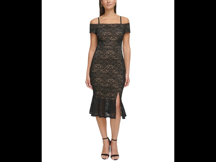 guess-womens-lace-off-the-shoulder-midi-dress-black-nude-size-9