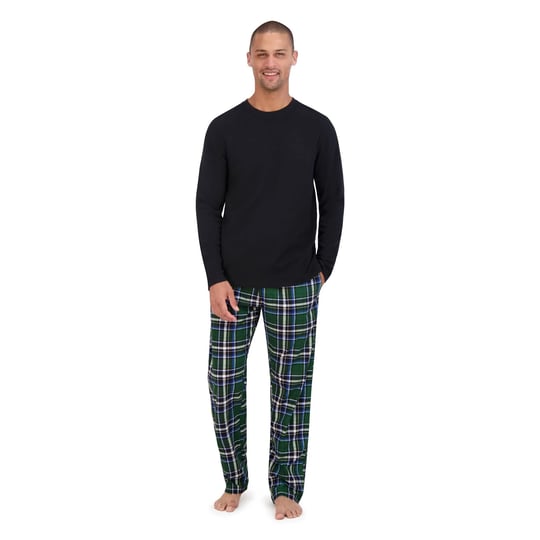 hanes-originals-mens-2pc-comfort-fleece-sleep-pajama-set-black-green-xxl-1