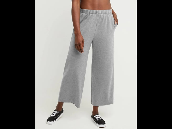 hanes-originals-womens-french-terry-wide-leg-crop-pants-size-large-black-1