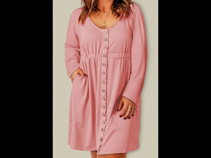 hannabanna-clothing-pink-solid-button-front-plus-size-long-sleeve-dress-pink-4x-60polyester35viscose-1