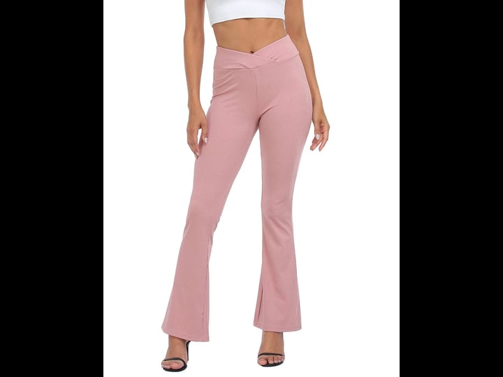 hde-womens-crossover-ribbed-flare-yoga-pants-pink-small-1