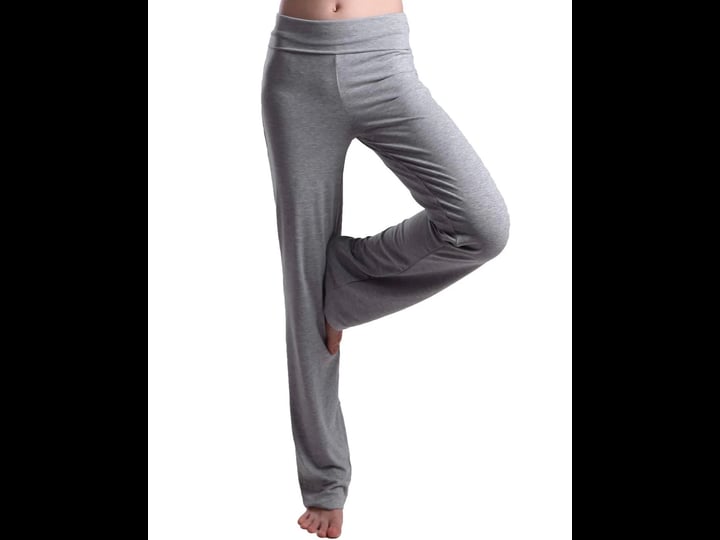 hde-womens-fold-over-waist-yoga-lounge-pants-flare-leg-workout-leggings-heather-gray-small-1