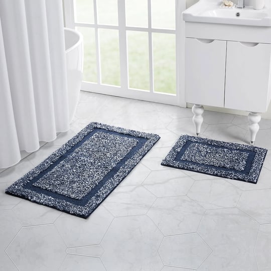 heathered-hotel-2-piece-microfiber-bath-rug-set-navy-white-1