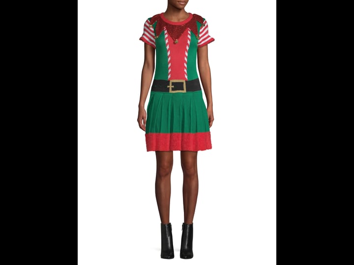 holiday-time-womens-ugly-christmas-elf-dress-size-medium-green-1