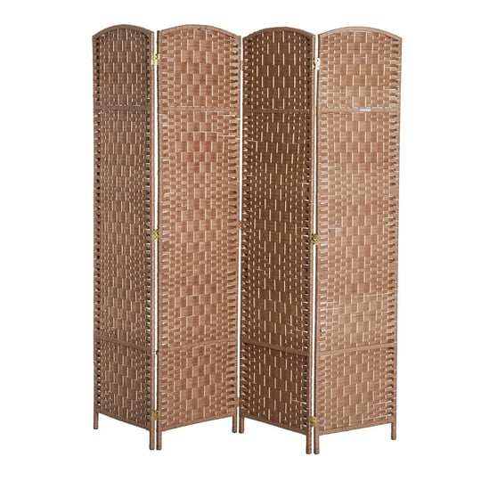 homcom-6-tall-wicker-weave-four-panel-room-divider-privacy-screen-natural-blonde-wood-1