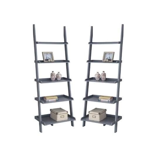 home-square-2-piece-traditional-ladder-wood-bookshelf-set-in-gray-1
