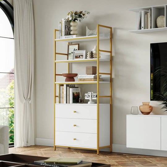 homfa-4-tier-gold-bookcase-with-3-drawers-free-standing-bookshelf-with-metal-frame-for-office-study--1