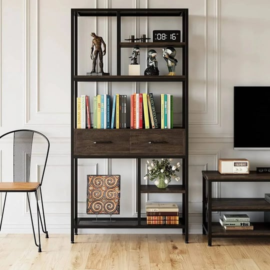 homfa-5-tier-iron-bookcase-with-2-drawers-industrial-tall-bookshelf-with-7-open-storage-shelves-free-1