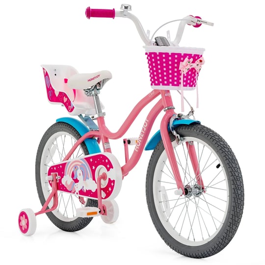 honeyjoy-18-inches-kids-bicycle-with-training-wheels-basket-for-boys-pink-1