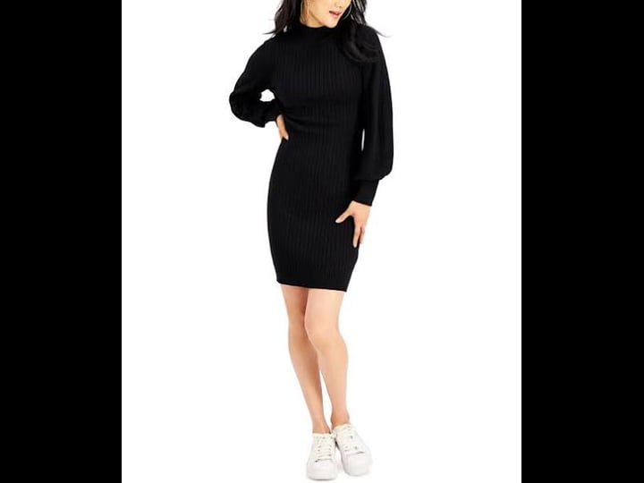 hooked-up-by-iot-juniors-balloon-sleeve-sweater-dress-black-1
