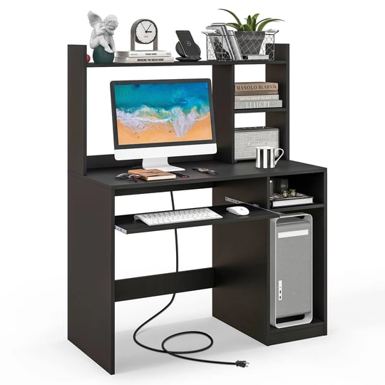 hutch-storage-shelves-keyboard-tray-organizer-computer-desk-black-1
