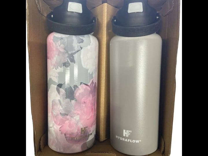 hyrdroflow-stainless-steel-34oz-bottles-2-pack-pink-floral-gray-1