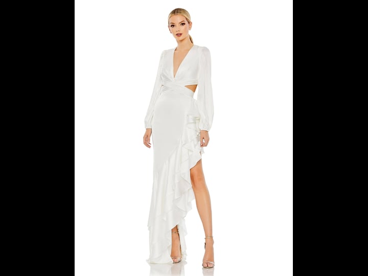 ieena-for-mac-duggal-cut-out-asymmetrical-ruffled-gown-in-white-size-13