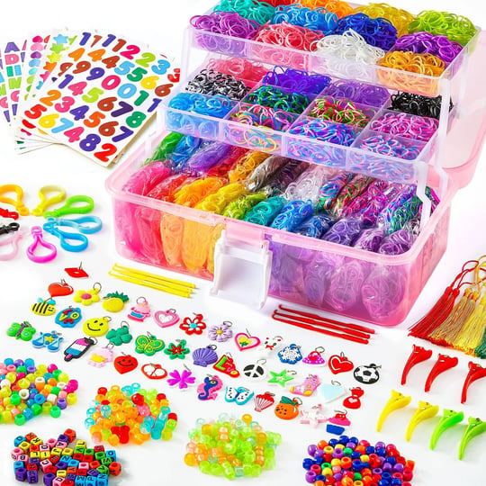 inscraft-17500-rubber-loom-bands-with-3-layer-pink-container-28-colors-600-s-clips-352-beads-40-cart-1
