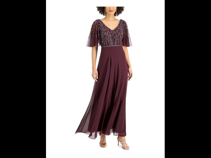 jkara-womens-burgundy-beaded-sequined-sheer-lined-flutter-sleeve-v-neck-full-length-evening-gown-dre-1