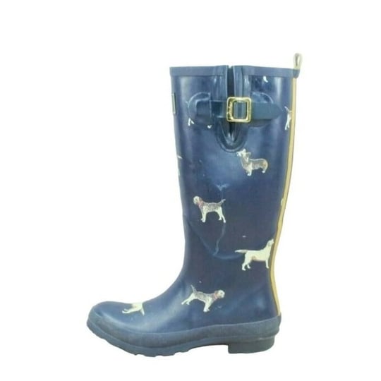 joules-welly-womens-black-rubber-dog-print-waterproof-pull-on-rain-boots-size-8