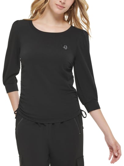 karl-lagerfeld-paris-womens-logo-side-cinched-t-shirt-black-1