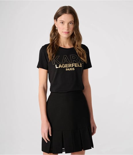 karl-lagerfeld-paris-womens-rhinestone-logo-t-shirt-black-gold-cotton-spandex-size-medium-1