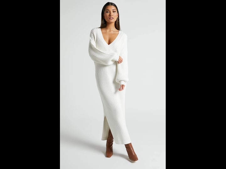 kartia-midi-dress-v-neck-knit-dress-in-off-white-showpo-knit-dresses-1