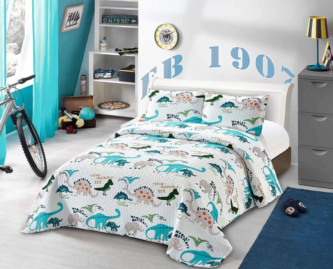 kids-zone-collection-bedspread-coverlet-kids-teens-variety-dinosaurs-white-green-blue-orange-new-din-1