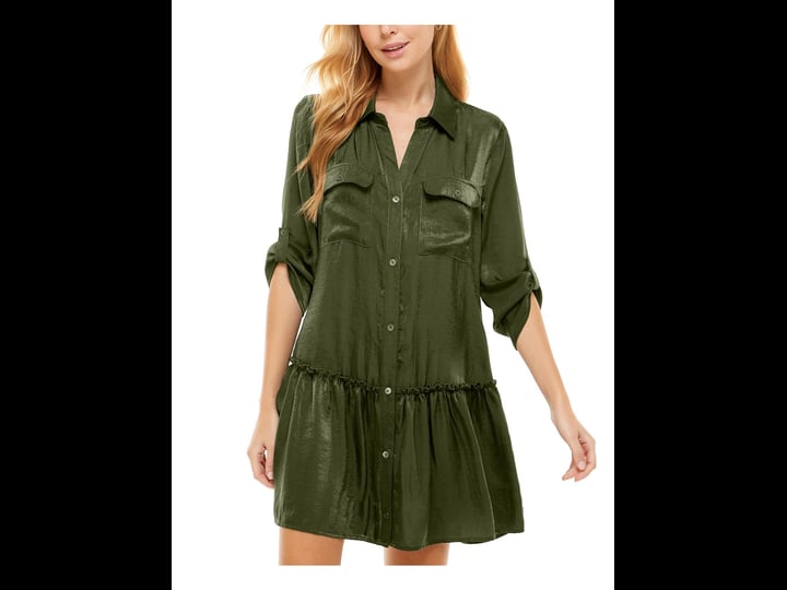 kingston-grey-juniors-ruffled-hem-shirtdress-olive-size-m-1