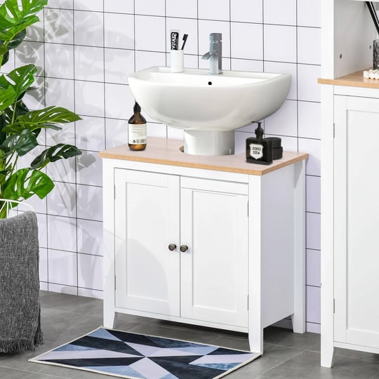 kleankin-under-sink-bathroom-sink-cabinet-storage-unit-with-u-shape-and-adjustable-internal-shelf-wh-1
