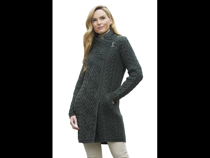 ladies-merino-wool-cable-knit-coat-with-side-zip-green-colour-1