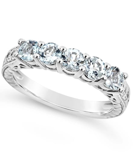 ladies-sterling-silver-5-stone-round-cut-aquamarine-ring-1