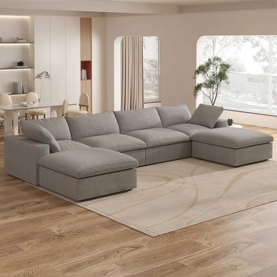 large-modular-sectional-sofa-down-filled-u-shaped-4-seater-with-2-ottoman-grey-1