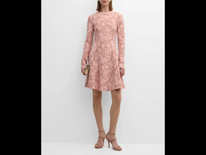 lela-rose-floral-jacquard-long-sleeve-fit-flare-dress-blush-womens-xl-cocktail-party-wedding-guest-d-1